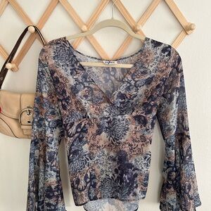 Vintage 90s Beware! Floral Sheer Top
